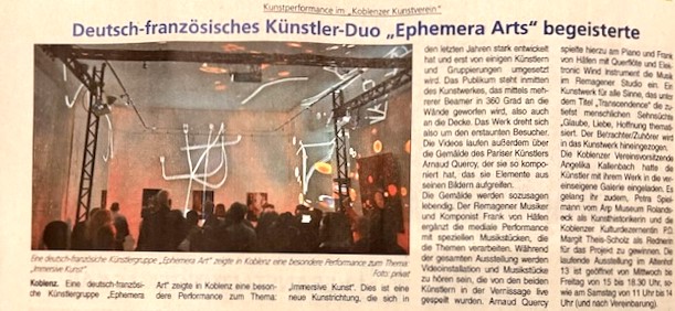 bill aktuell article - ephemera arts news - Transcendence - ephemera arts - arnaud quercy - frank von haefen